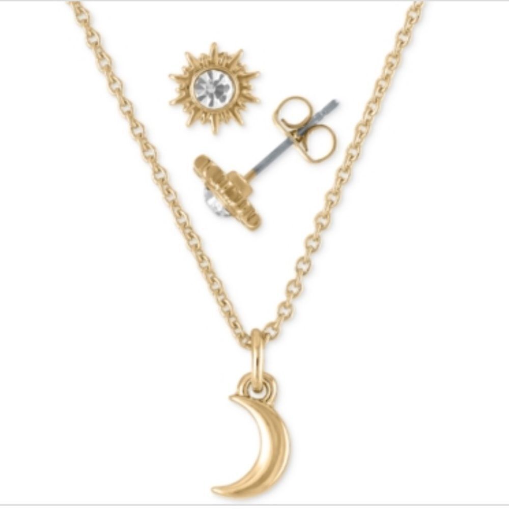 Rachel Roy Gold-Tone Crystal Sun Stud Earrings & Moon Pendant Necklace Gift Set